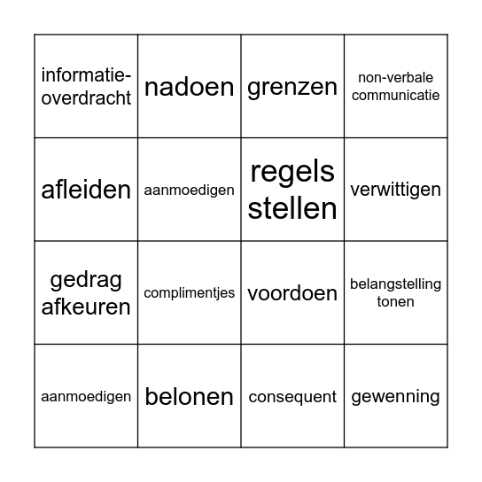 opvoedingsmiddelen Bingo Card