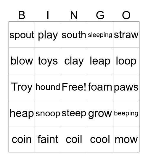 Vowel Pair Bingo Card