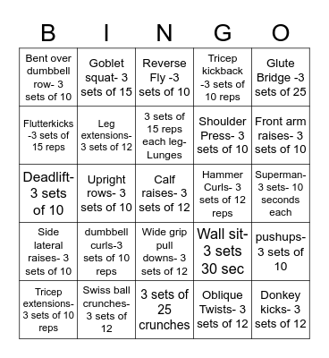 Fit for Fun Bingo Card