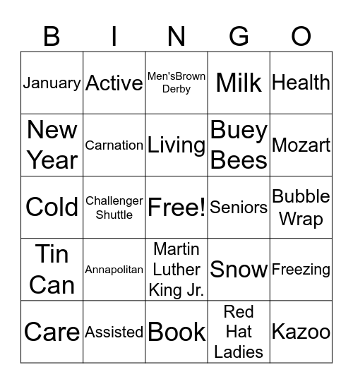 January Word Bingo Card