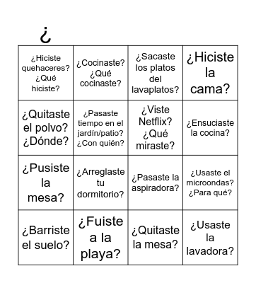 La Vivienda ~ Find someone who... Bingo Card