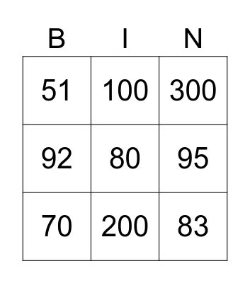 numeros 20-1000 Bingo Card