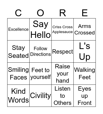 Music CORE Bingo Card