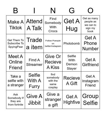 Comic Con Bingo Card