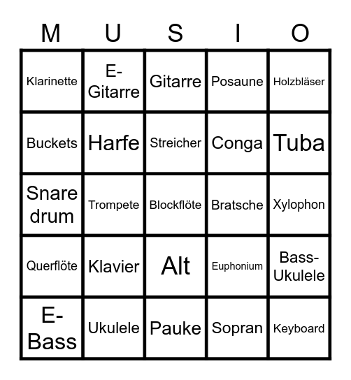 Music Instruments Bingo Card