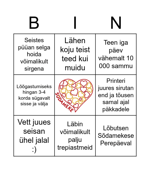 Südamenädala bingo Card