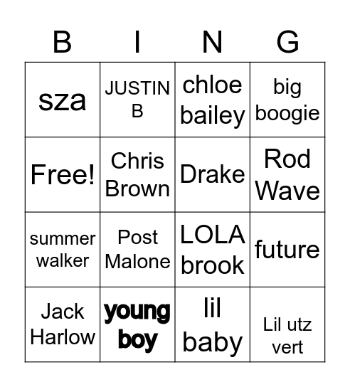 Music Bingo Card