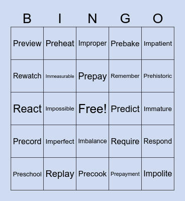 Vocabulary Bingo! Bingo Card