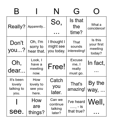 Small talk Bingo Card