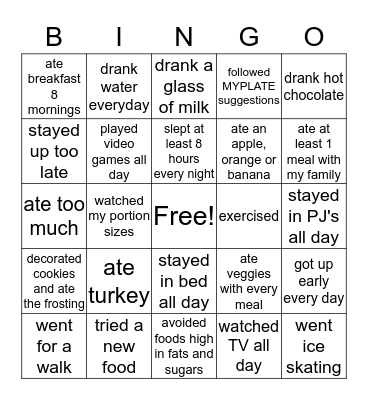 Winter Break Bingo Card