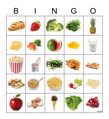 Food Groups Bingo Card