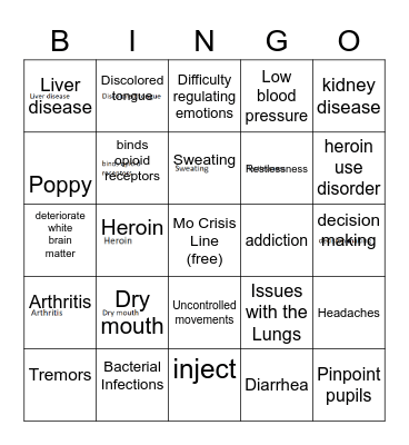 Heroin Bingo Card