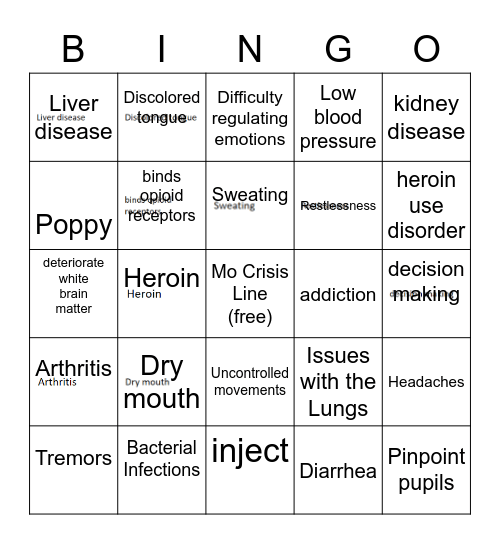 Heroin Bingo Card