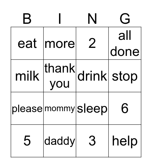 Sign Language Bingo Card