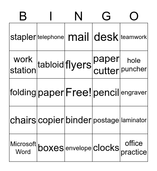 Office Practice Bingo Card
