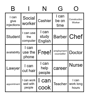 Planning for your Career Bingo Card