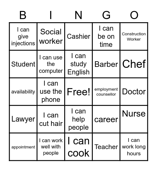 Planning for your Career Bingo Card