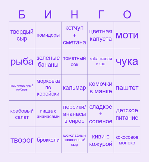 странная еда софакот по мнению общества Bingo Card