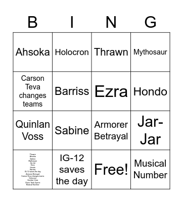 Mando Bingo Card