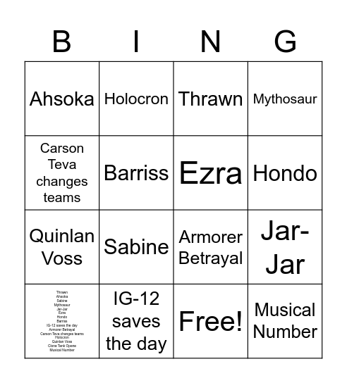 Mando Bingo Card