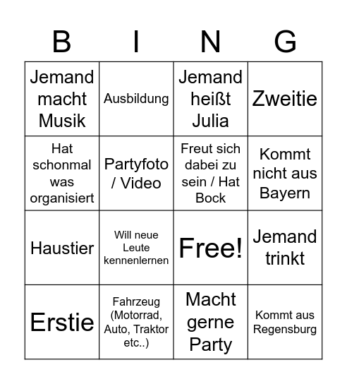 Fachschafts Bingo Card