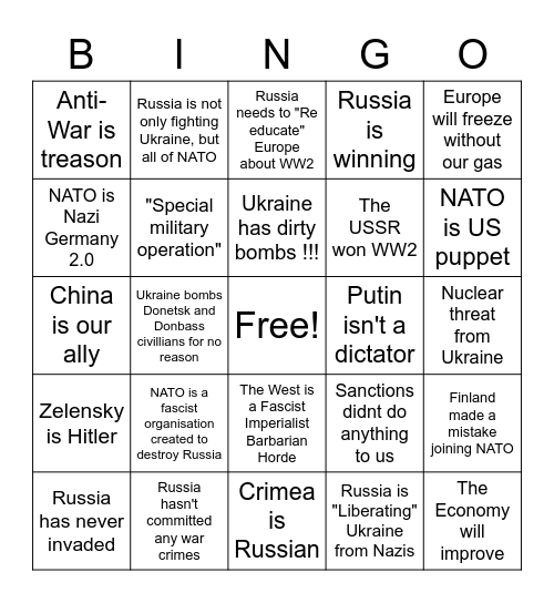 Vatnik Bingo Card