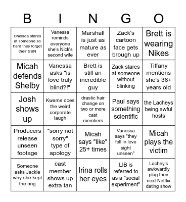 LIB S4 - Reunion Show! Bingo Card