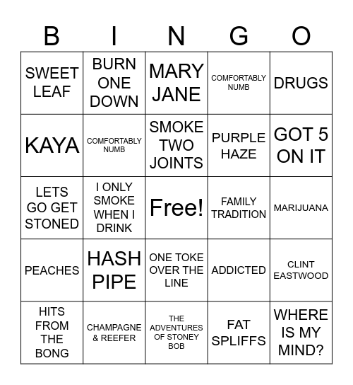 4:20 Jams Bingo Card