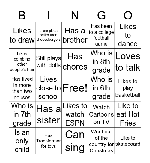 Get to Know Your Classmate Bingo Card