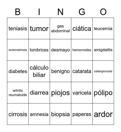 Bingo del vocabulario 314-317 Bingo Card