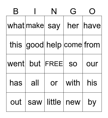 3rd Quarter Sight Words Bingo Card
