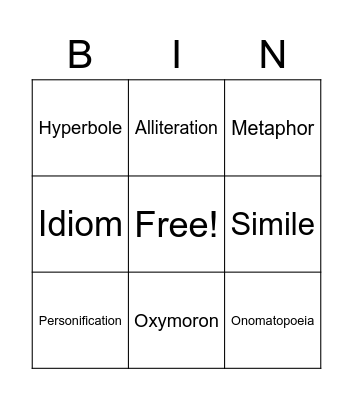 Figurative Language Review Bingo Card