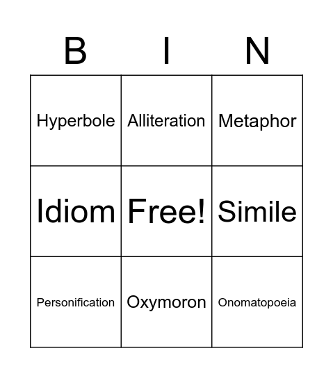 Figurative Language Review Bingo Card