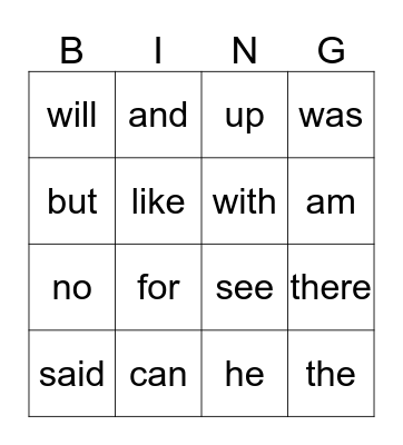 Sight WORDS 2 Bingo Card