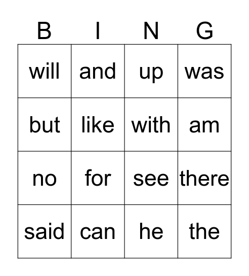 Sight WORDS 2 Bingo Card
