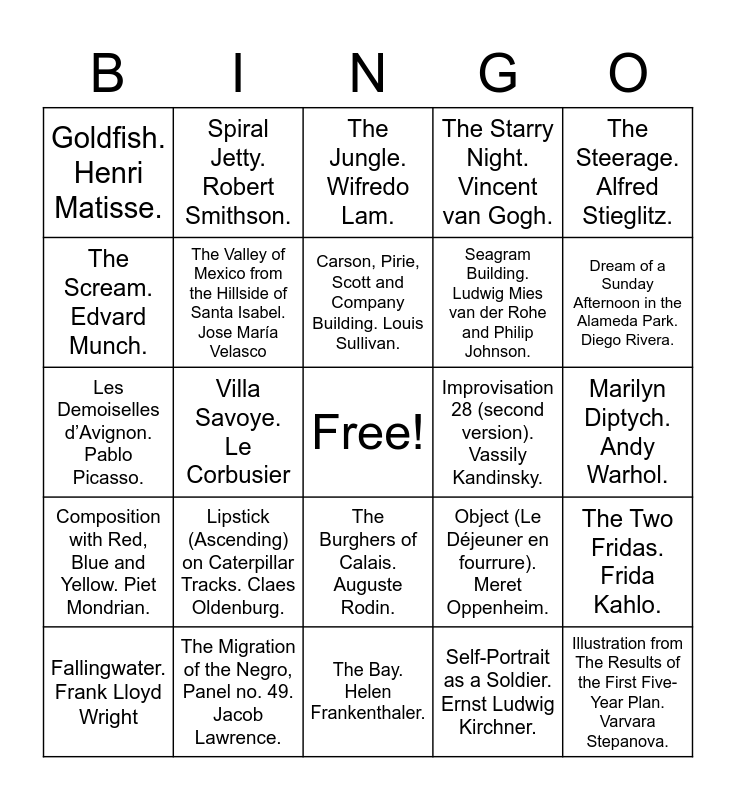 Unit 1 Bingo Card