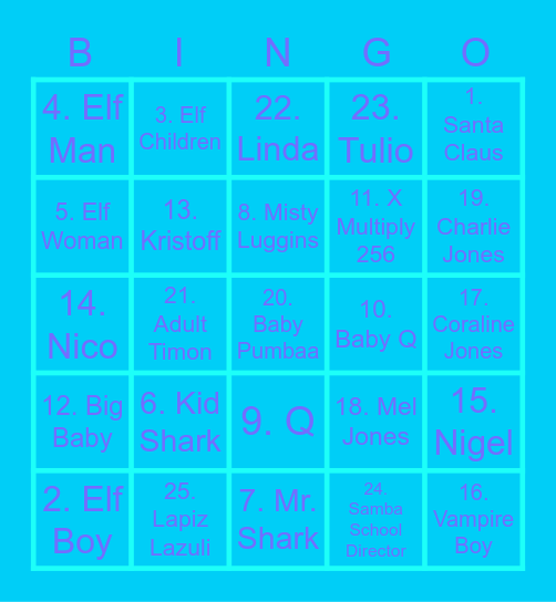 Kiddie Cars Bingo Card