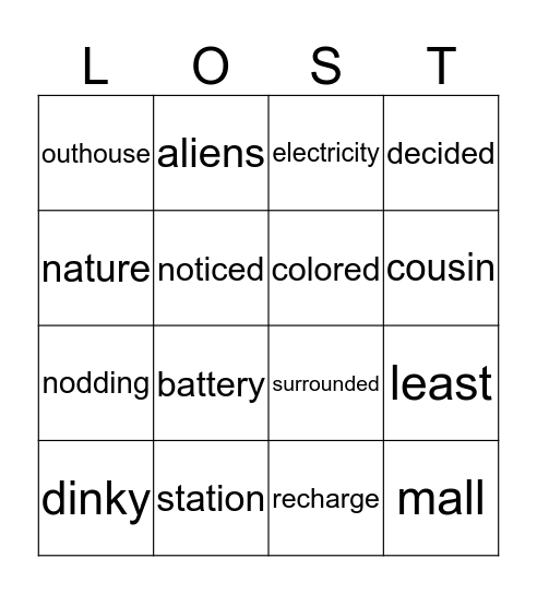 Lost Chapters 1 & 2 Bingo Card