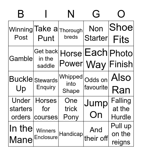 Horse Racing Bingo Card