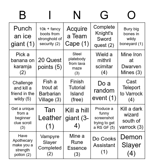 OSRS bingus Bingo Card