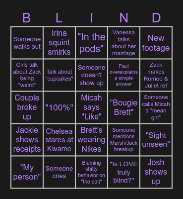 Love is Blind Reunion Bingo! Bingo Card