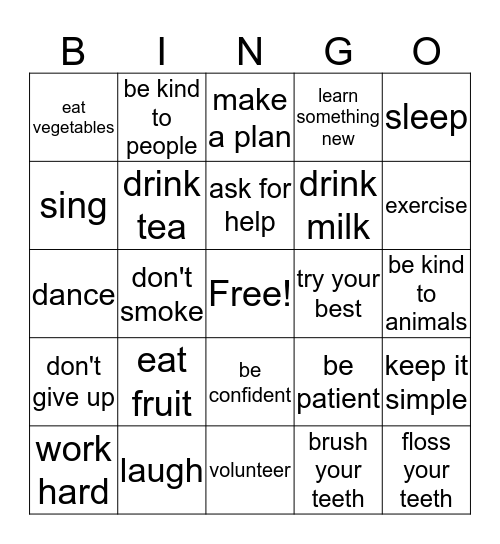 Advice Bingo Card