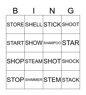 Bingo (SH, ST) Bingo Card