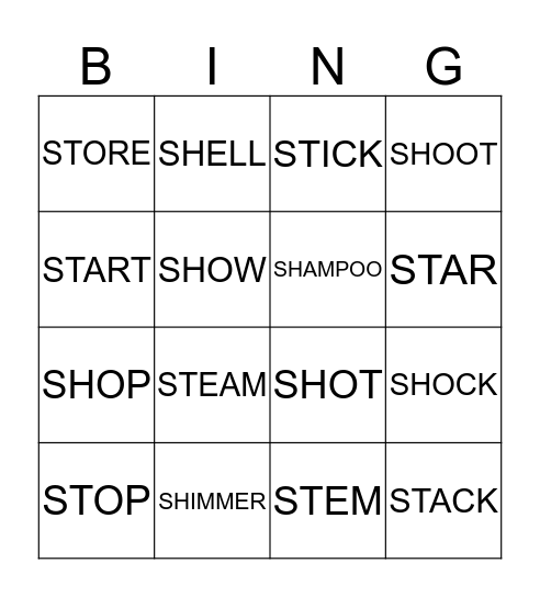 Bingo (SH, ST) Bingo Card