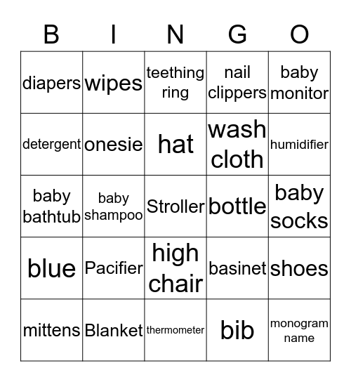 Baby Liam Bingo Card