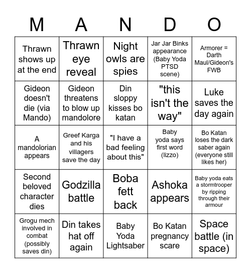 Mando Bingo Card