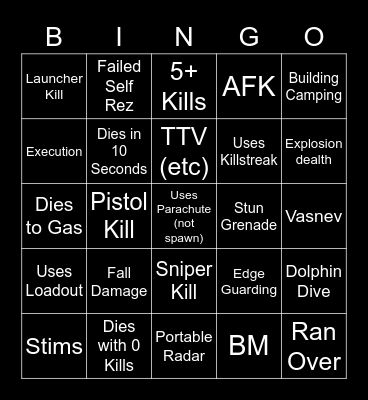 Warzone Bingo Card