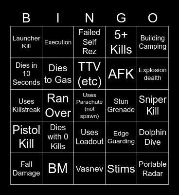 Warzone Bingo Card