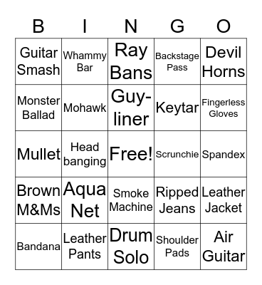 Rock and Roll Bingo Card