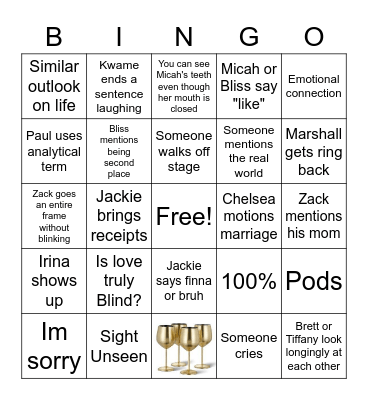 Love is Blind Bingo Card